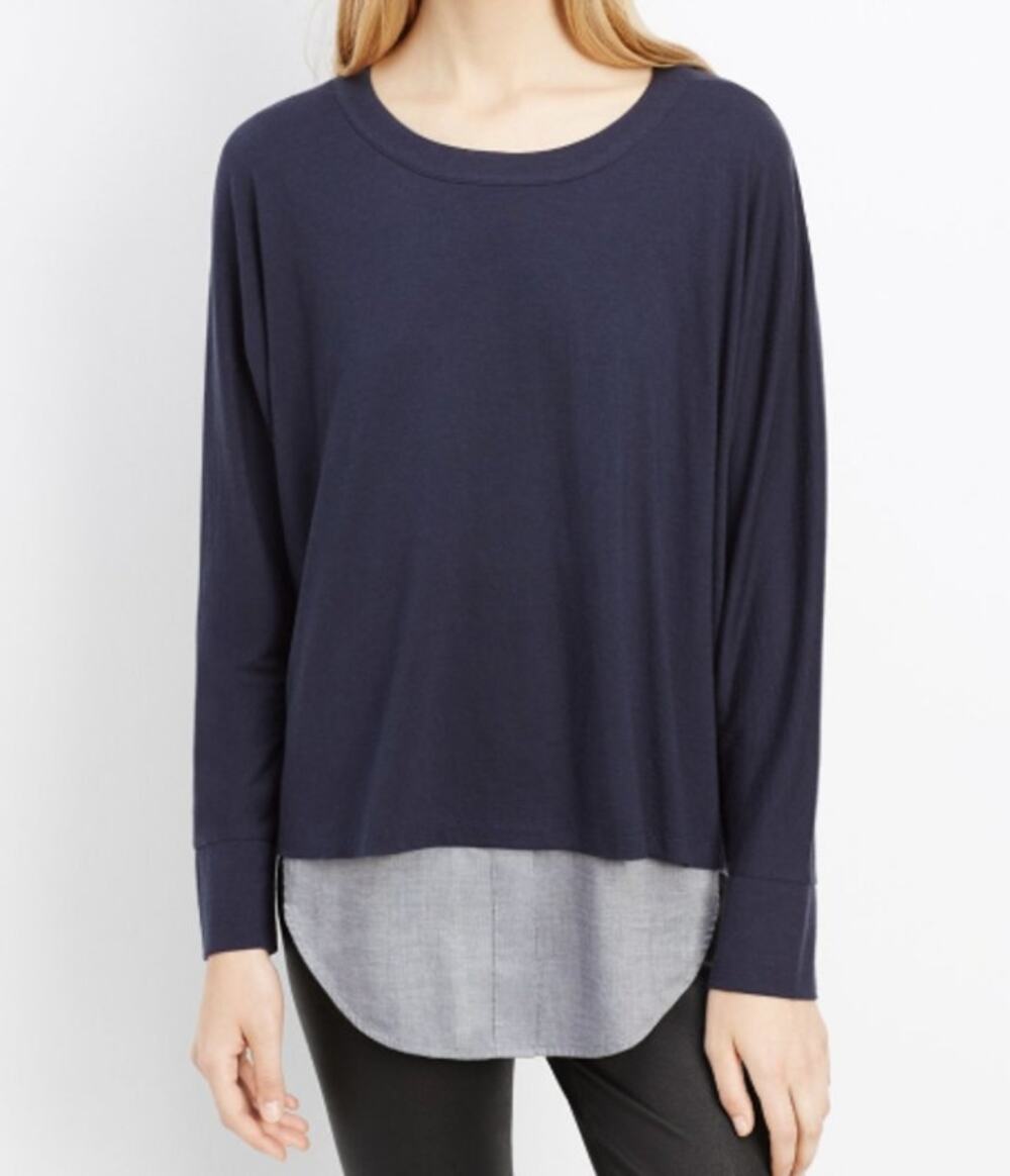 VINCE Womens Top Small Navy Blue Layered Top Shirt